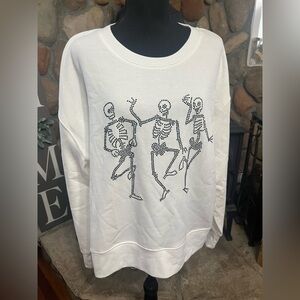 Jane & Delancey White Sweatshirt with Dancing Skeletons NWT